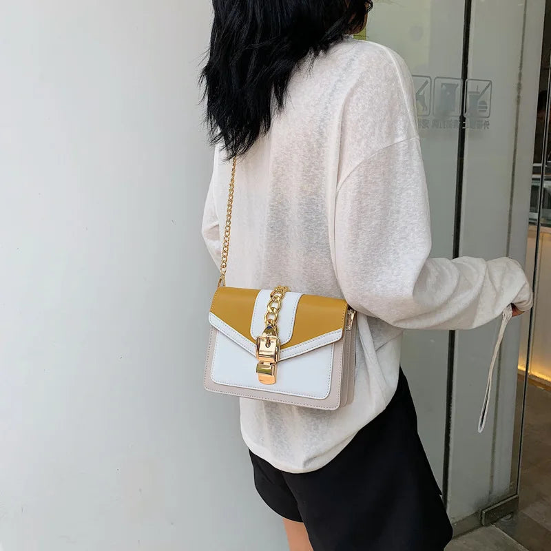 Yogodlns Small Summer Contrast Color PU Leather Crossbody Bags For Women New  Chain Shoulder Messenger Handbags Lady Hand Bag