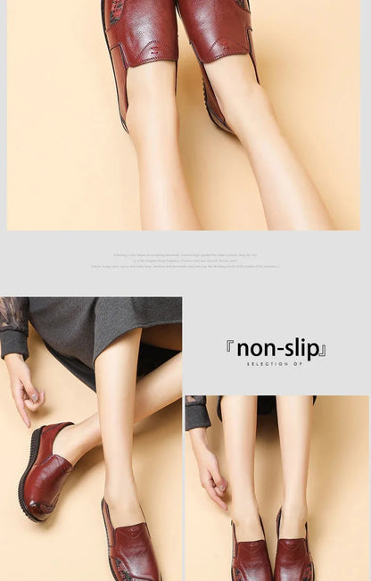 Genuine Leather Ballet Flats Shoes Women Vintage Luxury High Quality Loafers Women's Moccasins Casual Elegant Ladies Wide Shoes
