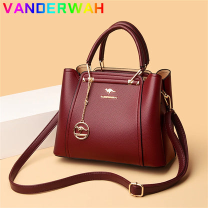 Casual Tote Women's Soft Leather Handbag Luxury Designer 3 Layers Shoulder Crossbody Bag Lady Large Capacity Shopper Sac A Main