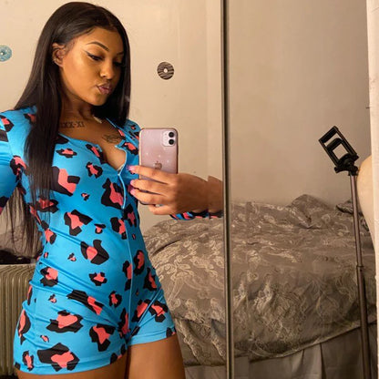OMSJ 2026 Spring Sexy Women Purple Leopard Print Elegant Sleepwear Pajamas Onesies Long Sleeve Bodycon Short Jumpsuits Nightwear