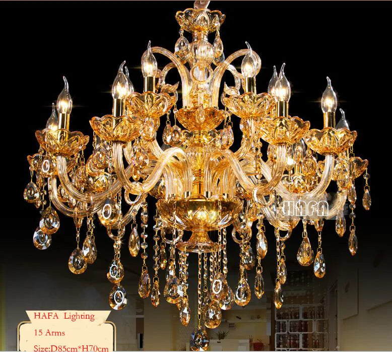 Large 18/24/30 Lights Modern Big Lustres 100% K9 Crystal Luxury Home Decoration Transparent/Amber/Gold/Cognic Villa Chandelier