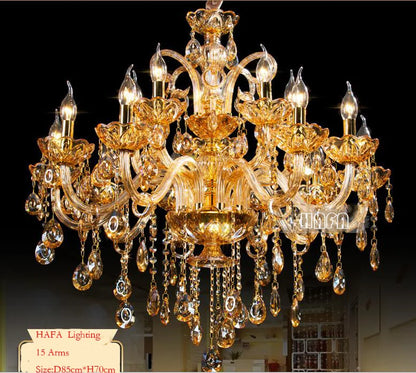Large 18/24/30 Lights Modern Big Lustres 100% K9 Crystal Luxury Home Decoration Transparent/Amber/Gold/Cognic Villa Chandelier
