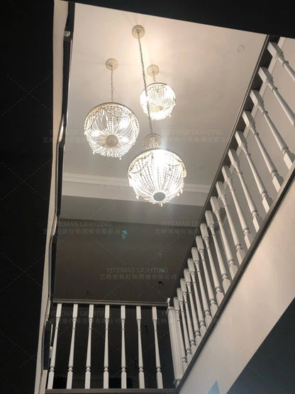 French Country white wood Bead Chandelier dining room bedroom princess Decorative chandelier 3/5 lights hanging light fixture