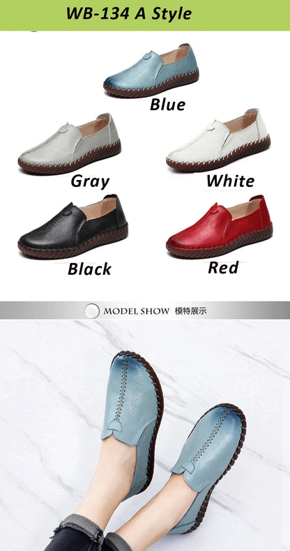 Genuine Leather Ballet Flats Shoes Women Vintage Luxury High Quality Loafers Women's Moccasins Casual Elegant Ladies Wide Shoes