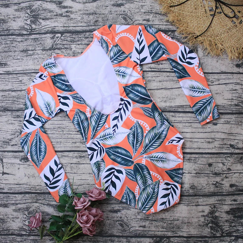 TYAKKVE Surf Swimwear Rash Guard Long Sleeve One Piece Swimsuit For Women Print High Neck Bodysuits Swim Suits Backless Monokini
