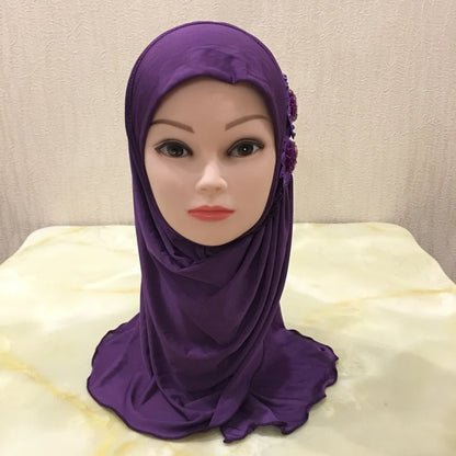 H081 beautiful small girl hijab with flowers cute hijab hats women's caps can fit 2-6 years old girls