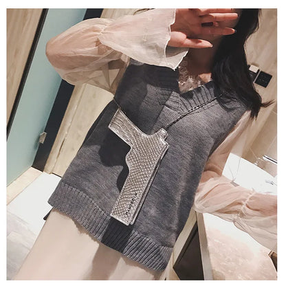 YoReAi New 3D Gun Shaped Chains Women Shoulder Bags Luxury Leather Crossbody Bag Lady High Quality Small Purses Clutch for Girls