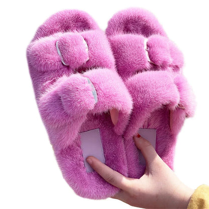 Slippers Ladies Summer Fluffy Mink Fur Slippers 100% Mink Fur Slippers Ladies Sandals 2021 Home Slippers Girls Outdoor Slippers