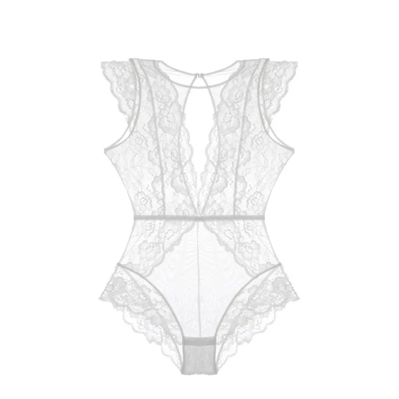 JYF Brand Vintage Sexy Onesies Ultra thin Lace Sleeveless Sleepwear Backless Transparent Mesh Cozy Soft Women's Pajamas