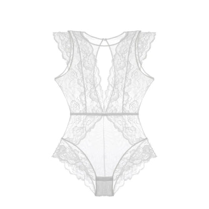 JYF Brand Vintage Sexy Onesies Ultra thin Lace Sleeveless Sleepwear Backless Transparent Mesh Cozy Soft Women's Pajamas