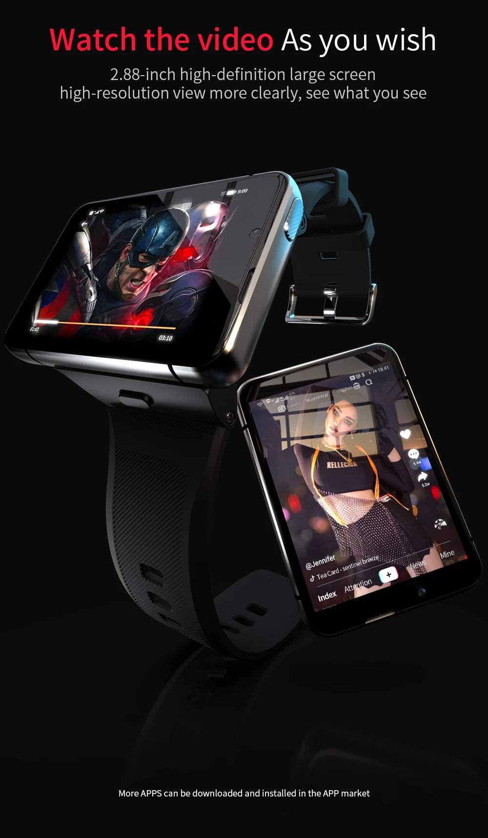 LOKMAT APPLLP MAX-NEW 4G LTE Smartwatch 2.8" Touch Screen WiFi Dual Camera Video Call Heart Rate Monitor Smart Watch for Android