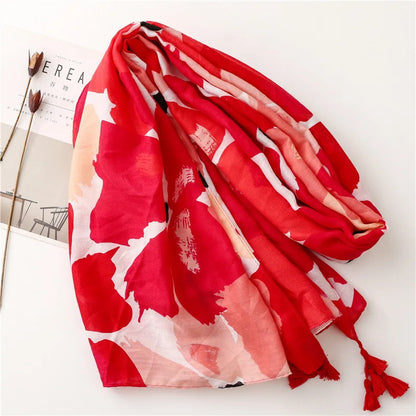 2026 Luxury Brand Ink Painting Floral Tassel Viscose Shawl Scarf Lady High Quality Pashmina Hijab and Wraps Foulard Muslim Sjaal