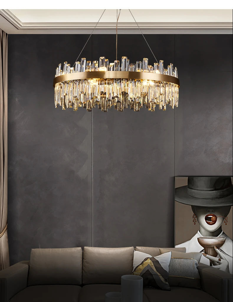 LED Postmodern Golden Chrome Silver Round Oval Crystal Chandelier Lighting Suspension Luminaire Lampen For Dinning Room