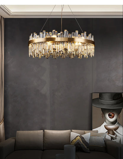 LED Postmodern Golden Chrome Silver Round Oval Crystal Chandelier Lighting Suspension Luminaire Lampen For Dinning Room