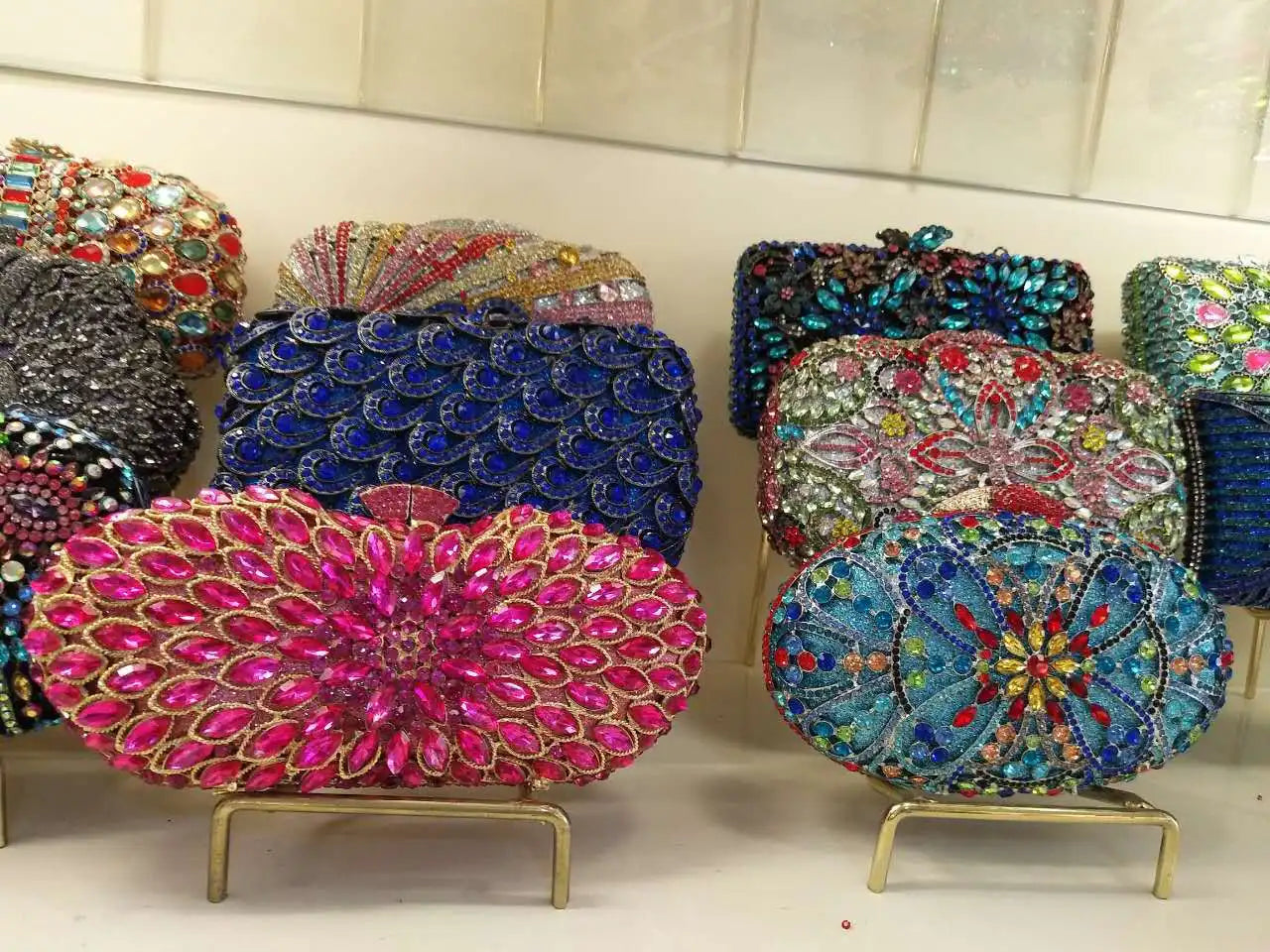 XIYUAN Popcorn Crystal Clutch Bags MINI Metal Box Minaudiere Purses Wedding Party Dinner Handbags Rhinestone Clutches Bags Gift