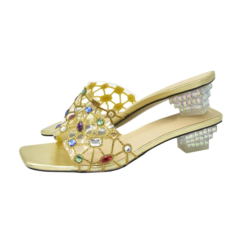 New Arrival Open Toe Shoes Clear Heels for Women Transparent Rhinstone Wedding Shoes Bride Women Shoe and Bag Set with Diamonds