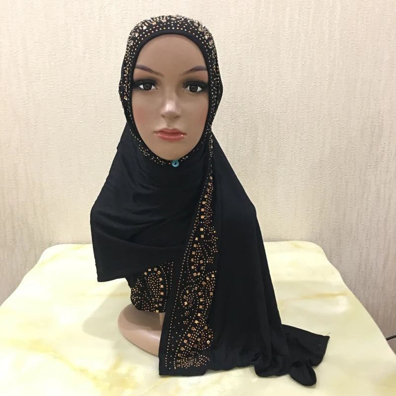 H099 high quality soft jersey scarf with stones pull on modal headscarf women's hijab islamic female shawl headwrap
