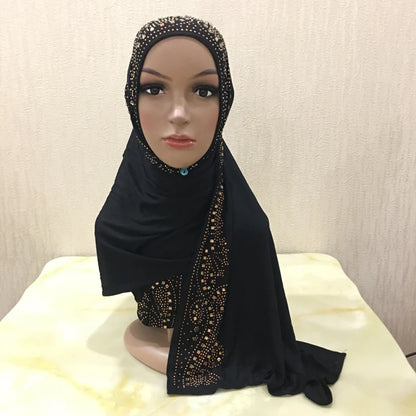 H099 high quality soft jersey scarf with stones pull on modal headscarf women's hijab islamic female shawl headwrap