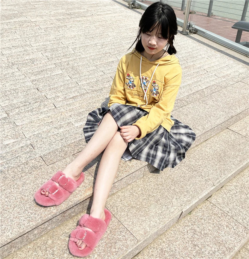 Slippers Ladies Summer Fluffy Mink Fur Slippers 100% Mink Fur Slippers Ladies Sandals 2021 Home Slippers Girls Outdoor Slippers