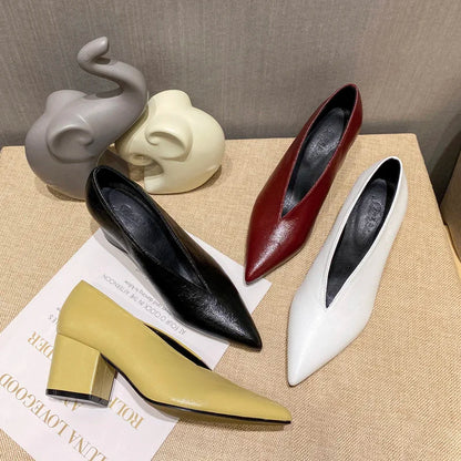 Sandals Luxury Brand Sexy Dress Shoes Elegant Chunky High Heeeled Pumps Sexy Pointed Toe Evening Shoes Women Shoes V Cut Shoes