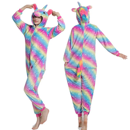 Animal Onesies Winter Flannel Family Matching Pajamas for Kids and Adult Unicorn Sleepwear Pyjamas Boys Girls Homewear Jumpsuit