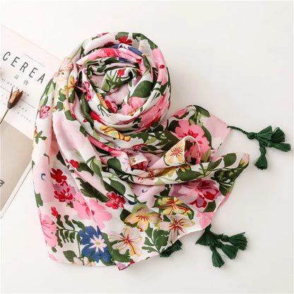 2026 Luxury Brand Ink Painting Floral Tassel Viscose Shawl Scarf Lady High Quality Pashmina Hijab and Wraps Foulard Muslim Sjaal