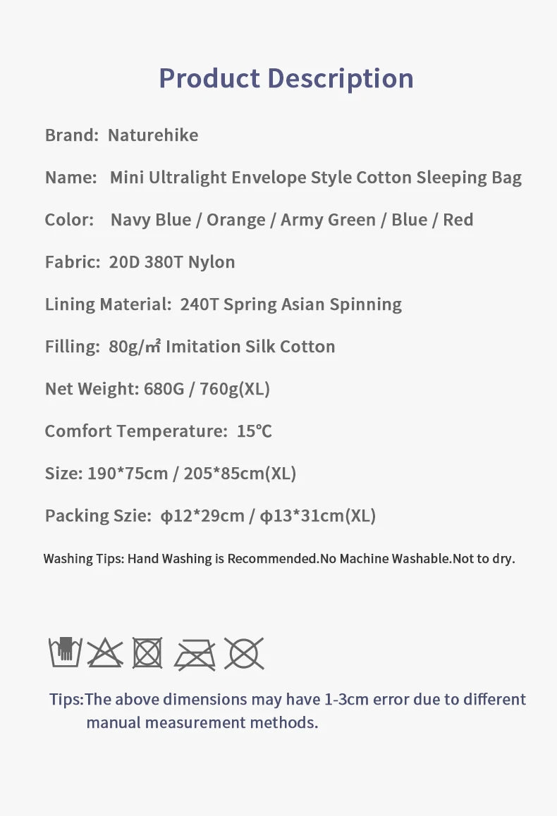 Naturehike Sleeping Bag LW180 Outdoor Ultralight Portable Waterproof Summer Sleeping Bag Envelope Cotton Camping Sleeping Bag
