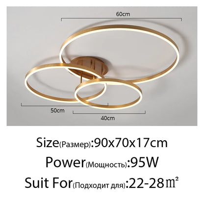 Nordic Creative Round Circle Chandeliers For Bedroom Living Room Restaurant Lighting Golden Coffee Lustre Ring Ceiling Lights