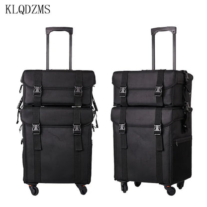 KLQDZMS Professional Cosmetic Case Female Oxford Cloth Beauty Manicure Toolkit Large Capacity Trolley With Wheel Luggage Bag