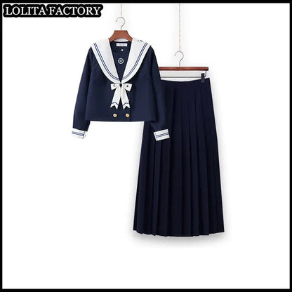 Dark magic  JK sailor suit women's orthodox 80cm long skirt middle suit Japanese sailor's uniform academic school uniform
