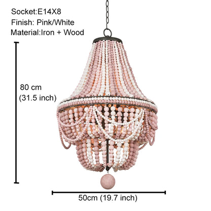 French Country white wood Bead Chandelier dining room bedroom princess Decorative chandelier 3/5 lights hanging light fixture
