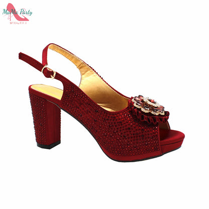 Buckle Strap Sandals Nigerian Women Shoes and Bag Set in Yellow Color with Shinning Crystal Italian Lady Shoes and Bag for Party