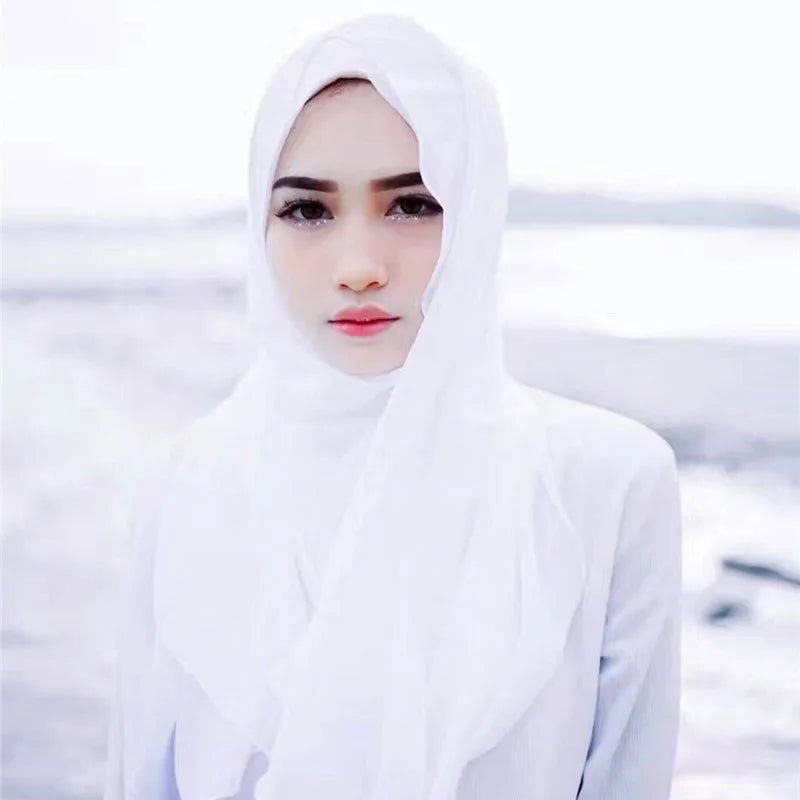 New Fashion Women Solid Chiffon Headscarf Ready To Wear Instant Hijab Scarf Muslim Shawl Islamic Hijabs Arab Wrap Head Scarves