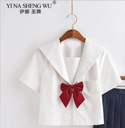 White Japanese Anime High School Girls Student JK Uniforms Cosplay Costume Navy Uniform Pleated Skirt Sailor Suit Korean Style
