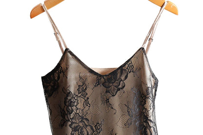 Sexy Lace Spaghetti Strap Top Women Halter V Neck Basic Cami Sleeveless Satin Silk Tank Tops Summer Camisole Plus Size
