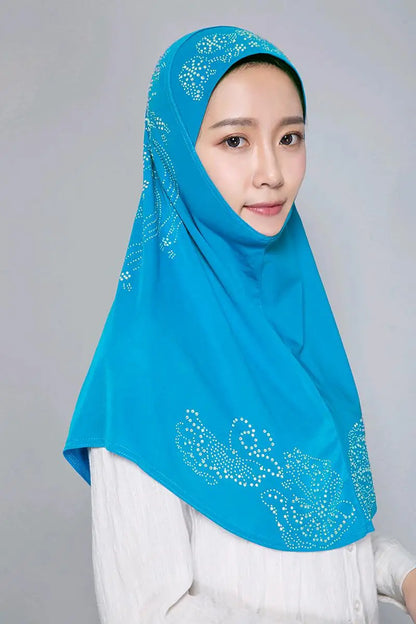H006 Adults or big gilrs good size muslim hijab scarf with rhinestones islamic headscarf hat armia pull on headwrap ramadan gift