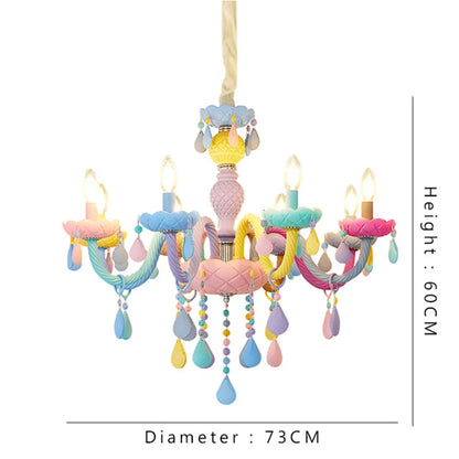 Rainbow Crystal Chandelier European Candle Lustres Bedroom Children's Room American LED E14 8 Lights Princess Makaron Kid Lamps