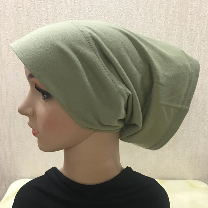H066 Plain tube hat with cardboard underscarf Muslim Turban Pure Color Stretch Inner Hijabs Women Head Scarf Under Hijab Bonnet