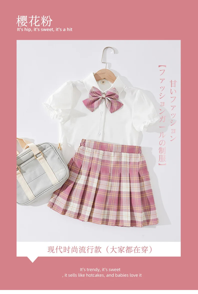 Kid Pink JK Sailor Dress 3PCS Girl Japanese Korean Orthodox School Uniform Cute Pleated Skirt Short Sleeve Kawaii Suit Anime COS