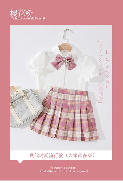 Kid Pink JK Sailor Dress 3PCS Girl Japanese Korean Orthodox School Uniform Cute Pleated Skirt Short Sleeve Kawaii Suit Anime COS