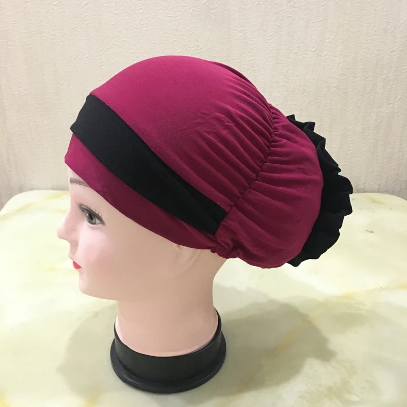 H133 Forehead two colors Turban hijab Stretch Inner Hijabs Full cover Caps Ready To Wear Women Head Scarf Under Hijab Bo