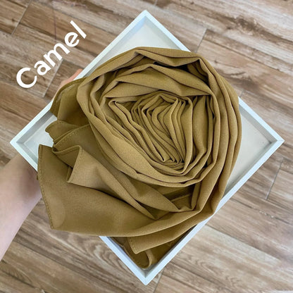 New Fashion Women Solid Chiffon Headscarf Ready To Wear Instant Hijab Scarf Muslim Shawl Islamic Hijabs Arab Wrap Head Scarves
