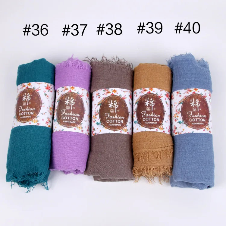12pcs/lot Plain Wrinkle Wrap Cotton Viscose Long Shawl Scarf Women Crinkle Hijab Shawl Muslim Head Hijab scarf wholesale