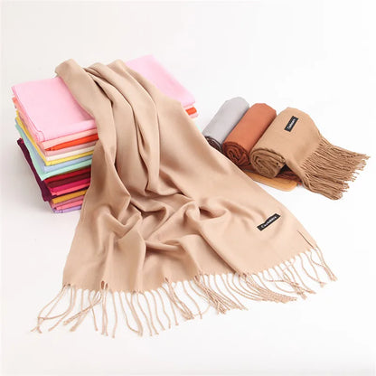 Fashion Solid Color 2023 Women Scarf Winter Hijabs Tessale Tassels Long Lady Shawls Cashmere Like Pashmina Hijabs Scarves Wraps