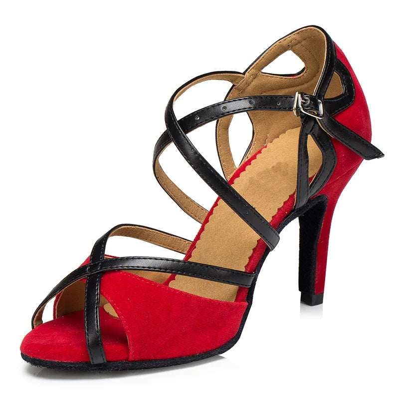Latin Shoes Salsa Tango Ballroom Party Sports Women's Shoes Red Black Girls High Heel Summer Sandals Outdoor Women's Dance Shoes