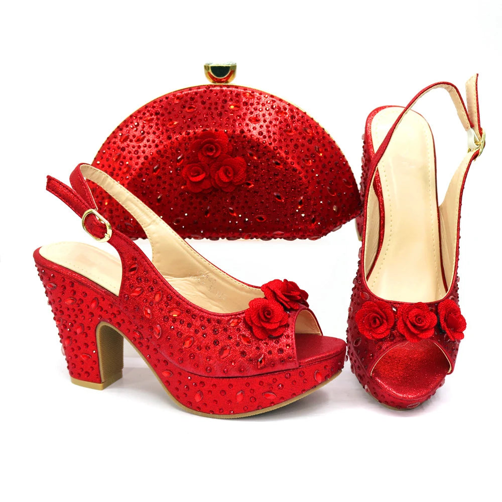 New Arrival Italian Women Shoes and Bag Set Decorated with Rhinestone In Party African Italian Shoes and Bag Set Party Shoes Bag