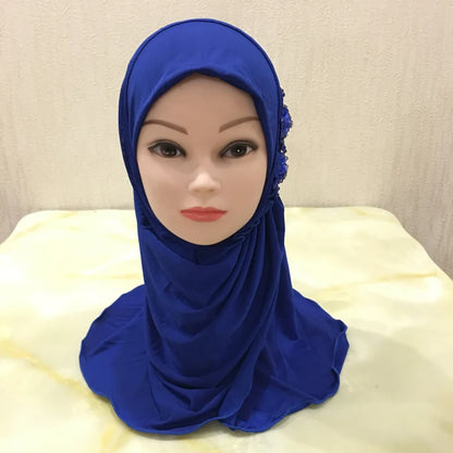 H081 beautiful small girl hijab with flowers cute hijab hats women's caps can fit 2-6 years old girls