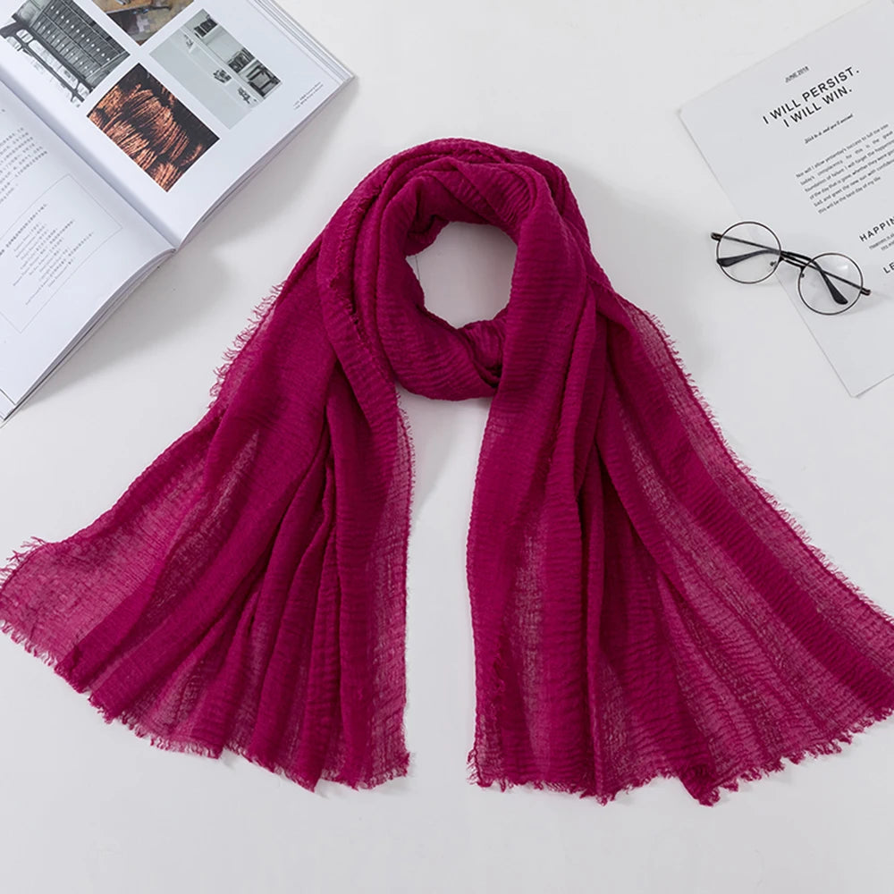 2026 Muslim Fashion Women Crinkle Hijab Scarf Soft Solid Head Scarves Turban Shawls and Wraps Hijab femme musulman kopftuch