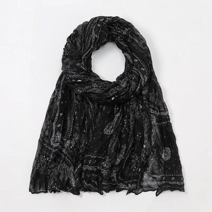 Spain Lovely Polka Floral Crinkle Viscose Shawl Scarf Lady Soft Thin Beach Wrap Pashmina Stole Bufandas Muslim Hijab 175*85Cm