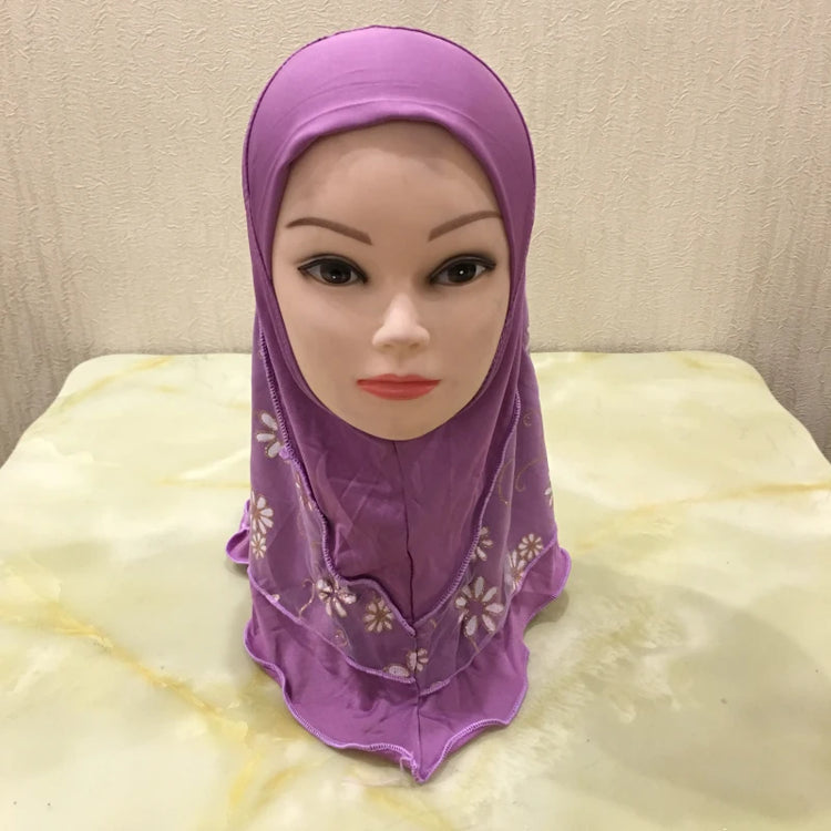 H043 beautiful small girl hijab with flower net cute hijab hats women's caps can fit 2-6 years old girls muslim baby headscarf